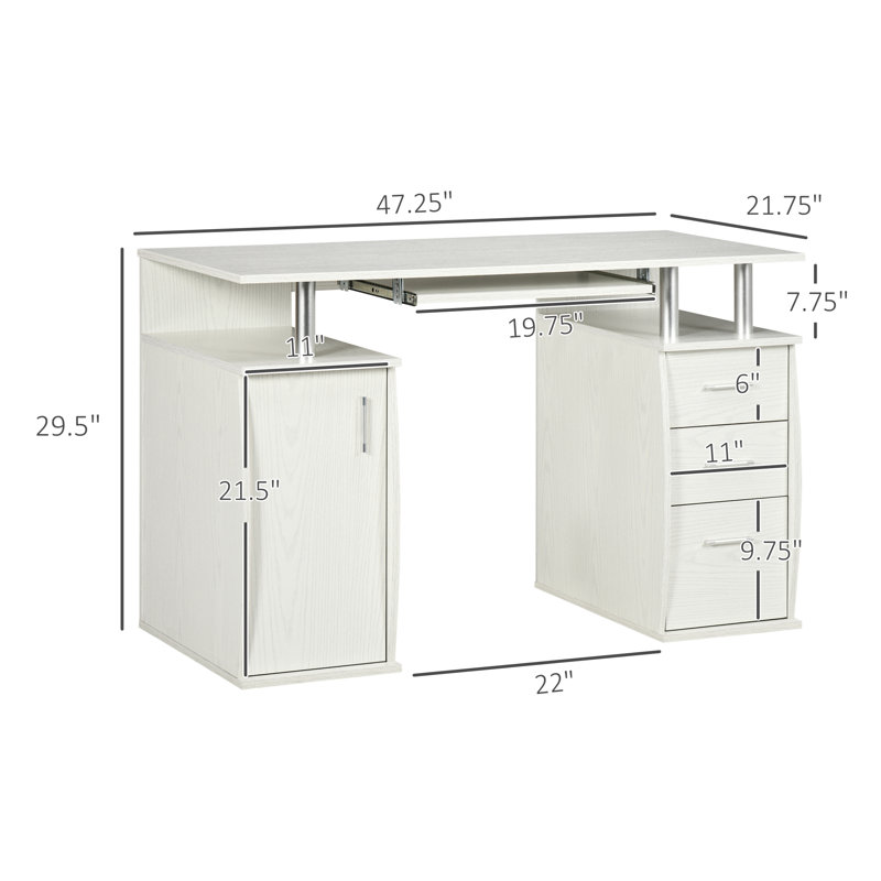 Kendell Computer Desk, White, 29.5" H x 47.2" W x 21.7" D