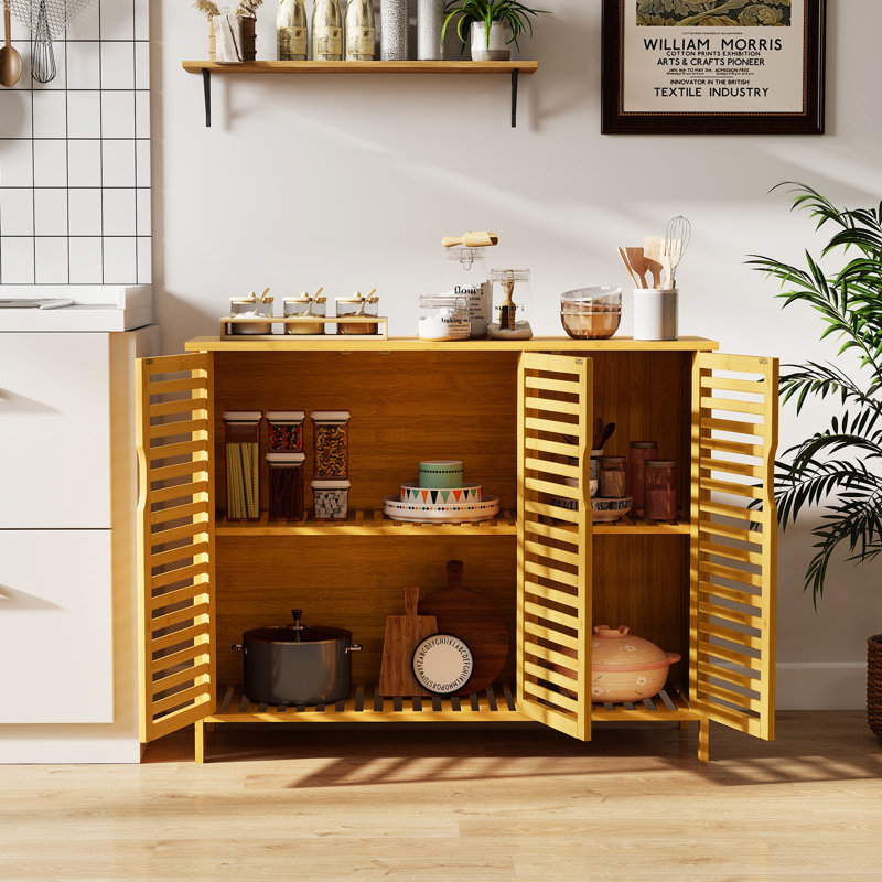 Bamboo Bathroom Cabinet 3-Door Storage Organizer w/ Shelves Natural