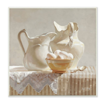 " Country White Pitchers Farm Table Still Life " by Heide Presse
