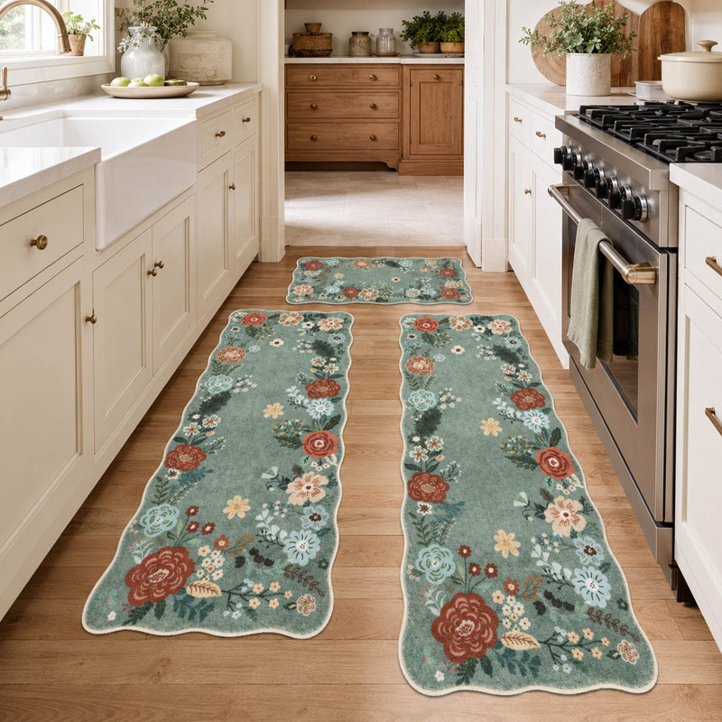 Ensemble de 3 tapis de cuisine floraux avec tapis antidérapants lavables