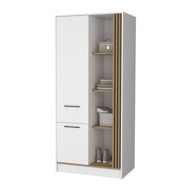 Organisateur de garde-robe moderne Pekin avec tablettes et tringle, chêne naturel