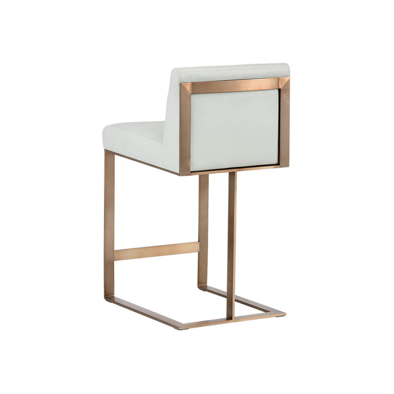 Dean Bar & Counter Stool, White Faux Leather, Counter Stool (26" Seat Height), Antique Brass