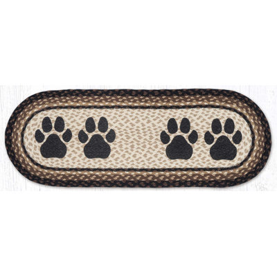 Earth Rugs 13"x36" Dog Paw Oval Braided Table Runner in Natural Jute for Accent Tables