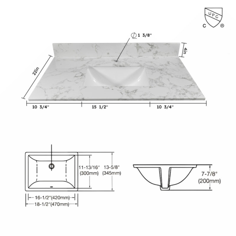 Myhomekeepers 26.83'' White Stone Rectangular Bathroom Sink