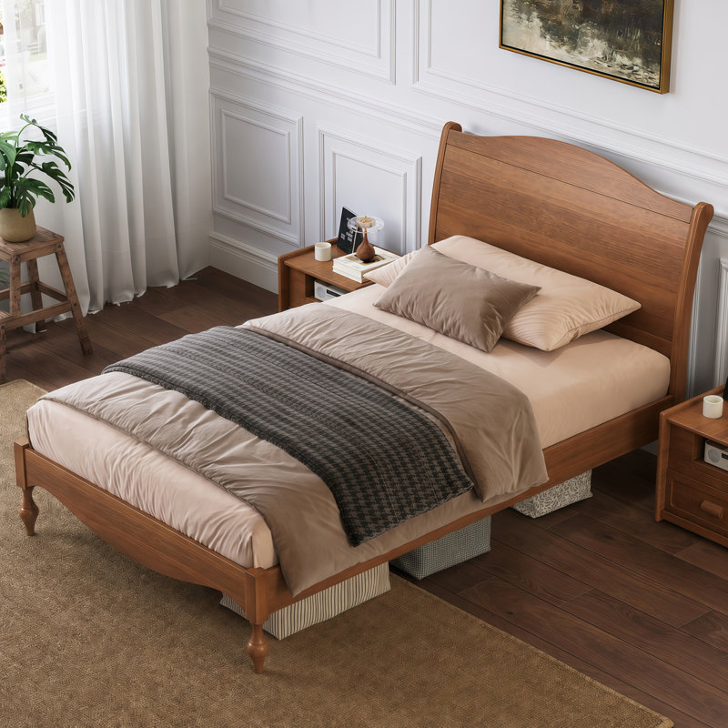 Lit plateforme en bois avec tête de lit, Full, Black