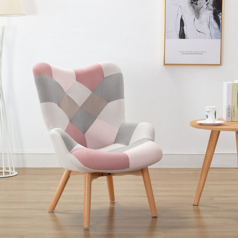 Cayden Upholstered Accent Chair, Pink/Grey/White