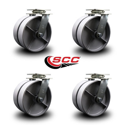 8 Inch Dual Semi Steel Wheels Swivel Caster Set with Roller Bearings SCC