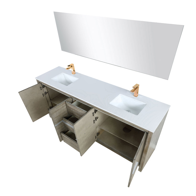 Miroir de salle de bain double avec l 80 po x P 20 po Lafarre, Rustic Acacia, Quartz blanc
