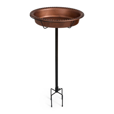  Oval Copper Finish Resin Garden Bird Bath with Ground Stake