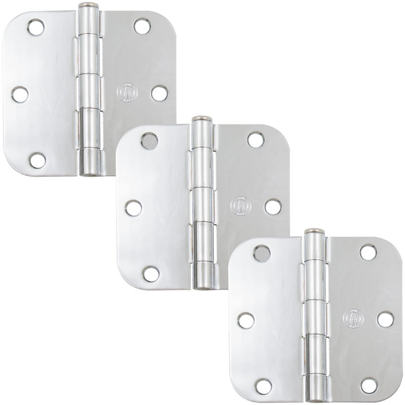 Charnières de porte de 3 1/2 po, coin de rayon de 5/8 po, Chrome poli