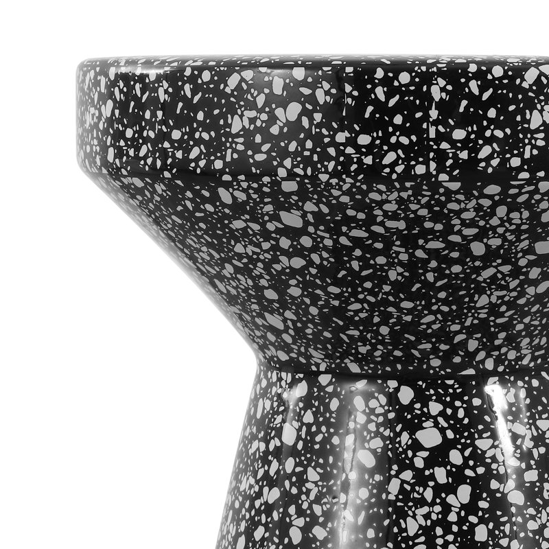 Tabouret de jardin d'extérieur en céramique noir / blanc 18 po Xenia Modern, table d'appoint en sablier et support pour plante pour patio ou salon