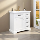 36" Bathroom Vanity With Sink,2 Drawers With Slide Rails,2 Tip-Out Drawers And 1 Door
