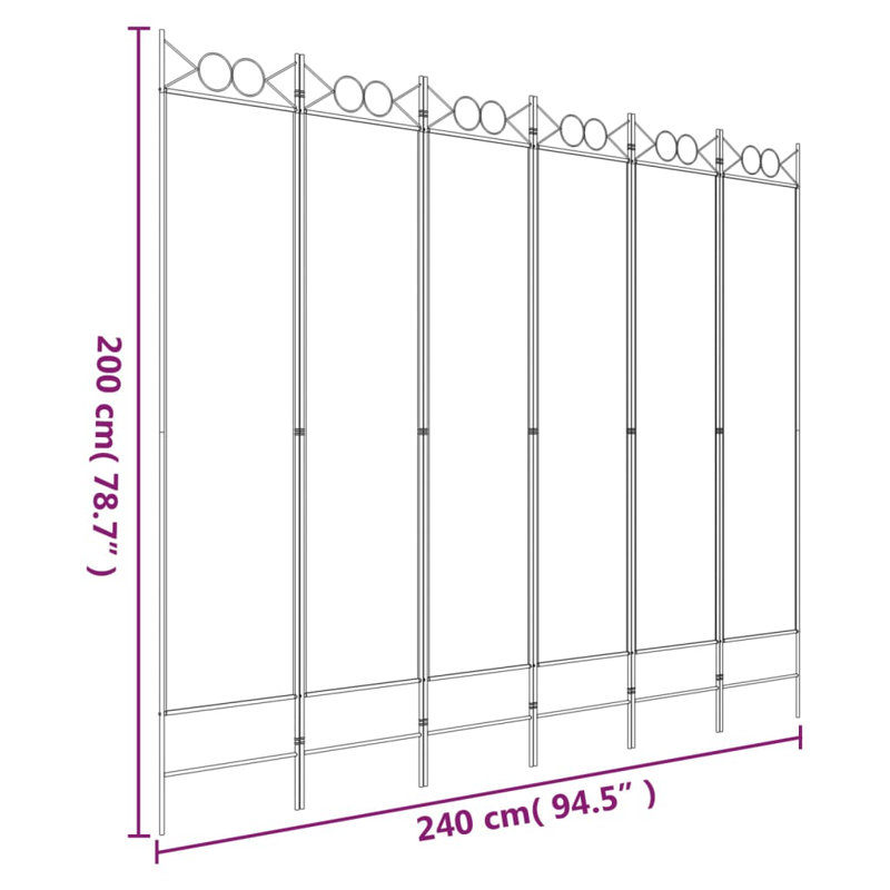 Casida Folding Room Divider, White, 6, 240 x 200 cm