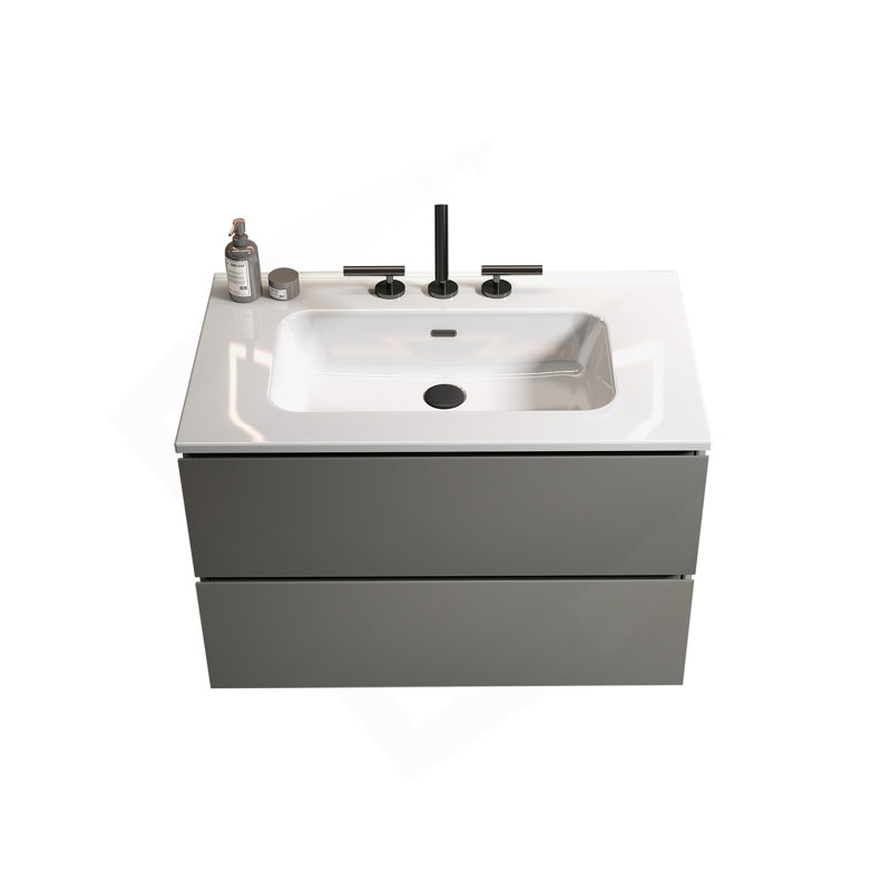 Meuble-lavabo mural de 30 po avec lavabo en céramique et trois trous de robinet, grand meuble-lavabo flottant avec rangement pour salle de bain moderne, pré-assemblé