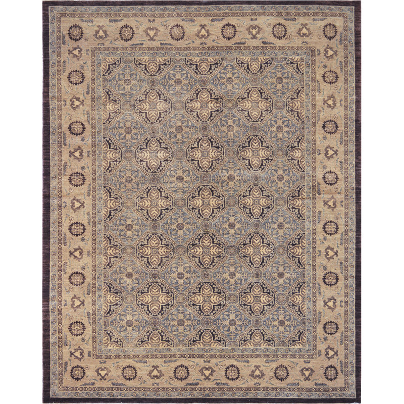Tapis en laine beige / bleu / noir