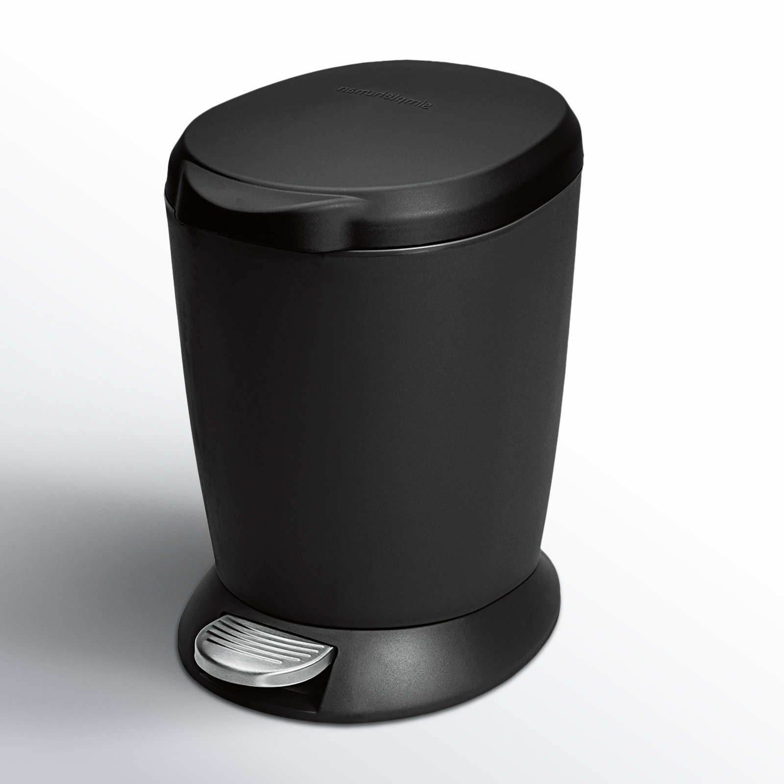 simplehuman 6 Liter / 1.6 Gallon Small Compact Round Bathroom Step Trash Can, Plastic, Black