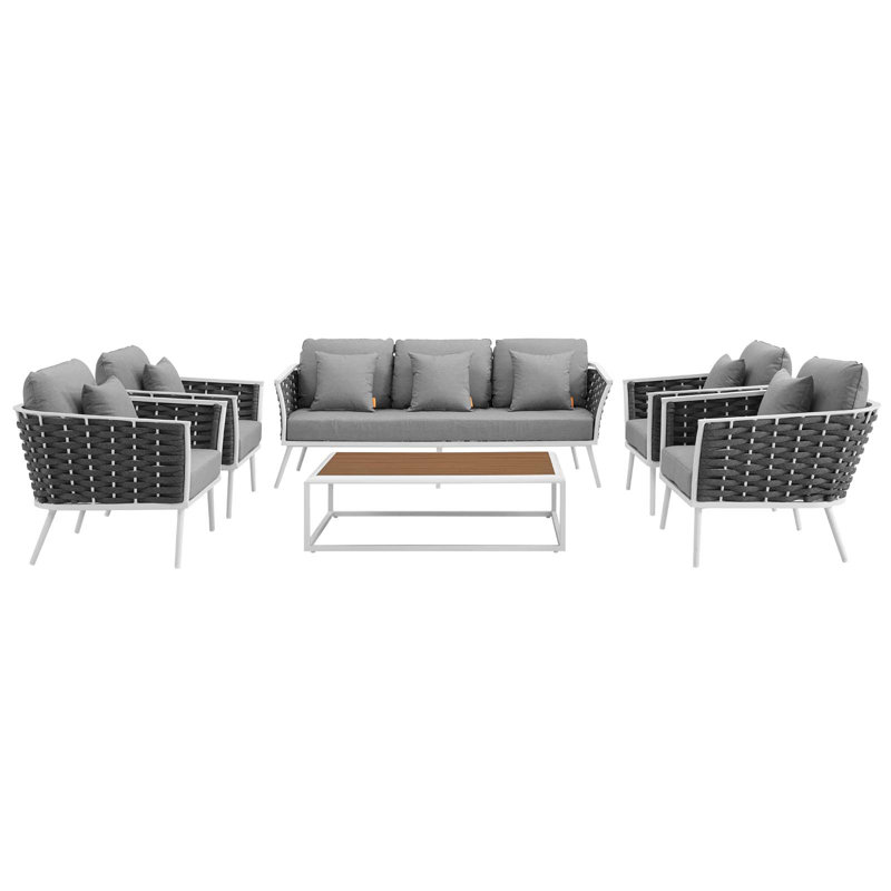 Ensemble de canapé modulaire d'extérieur en aluminium 6 pièces Stance par Modway, gris, Blanc