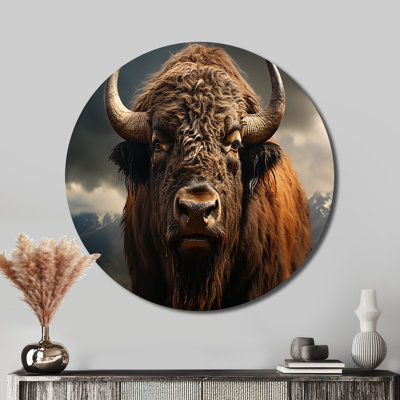 Buffalo Portrait - Animals Round Metal Art