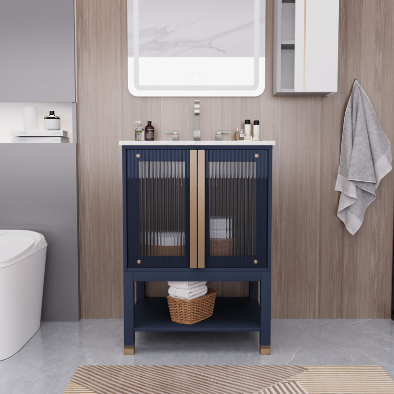 Meuble-lavabo de salle de bain de style moderne avec lavabo, Bleu marine