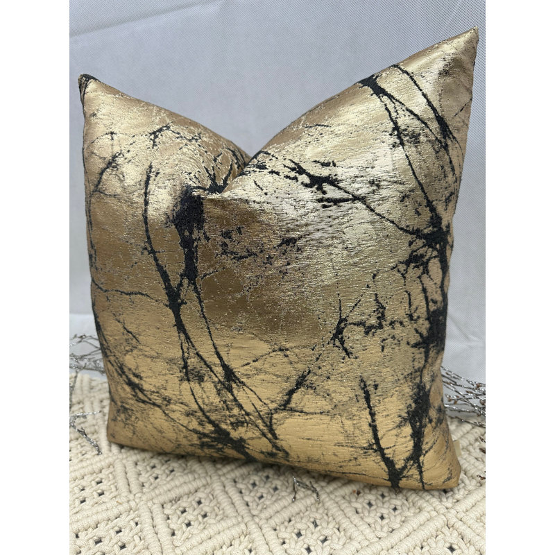 Abstract Square Cushion Cover, Black/Gold Abstract