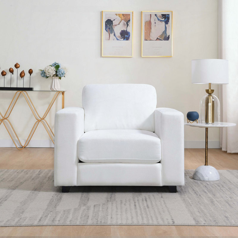 Fauteuil d'appoint surdimensionné en chenille - Widen Arms - Ivoire, Ivoire ivoire