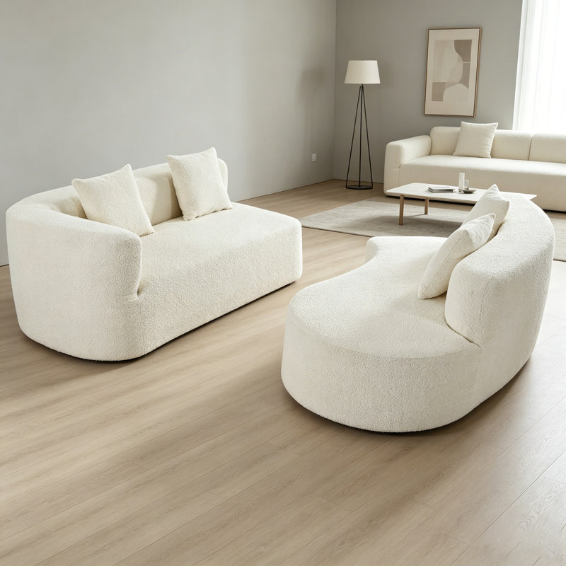 Grand canapé modulaire moderne 2 pièces avec 3 coussins, pour le salon, la chambre à coucher, Polyester beige