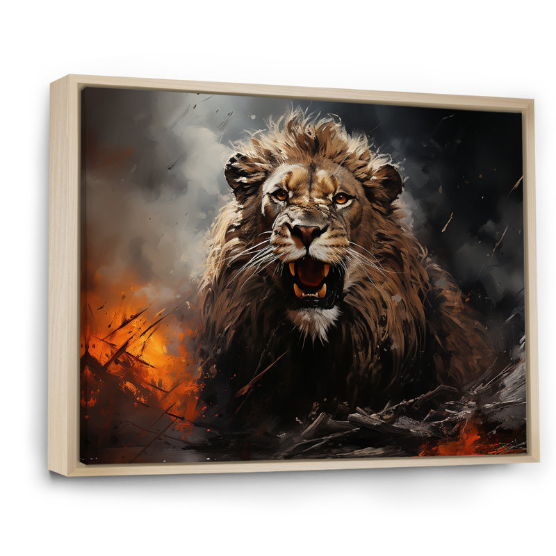 «Feral Passion Roar Lion» sur toile, Cadre naturel flottant, H 24 po x l 32 po x P 1 po