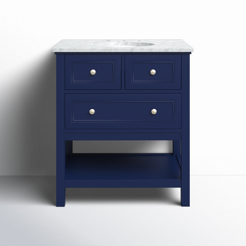 Bonsai 30'' Single Bathroom Vanity with Marble Top, Blue