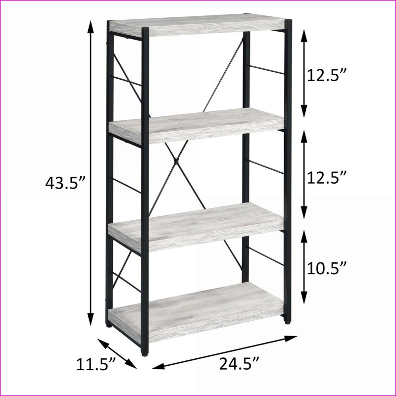 Bibliothèque rustique industrielle à 3 tablettes avec structure en métal | Blanc antique et noir | Bois et métal | Contemporain