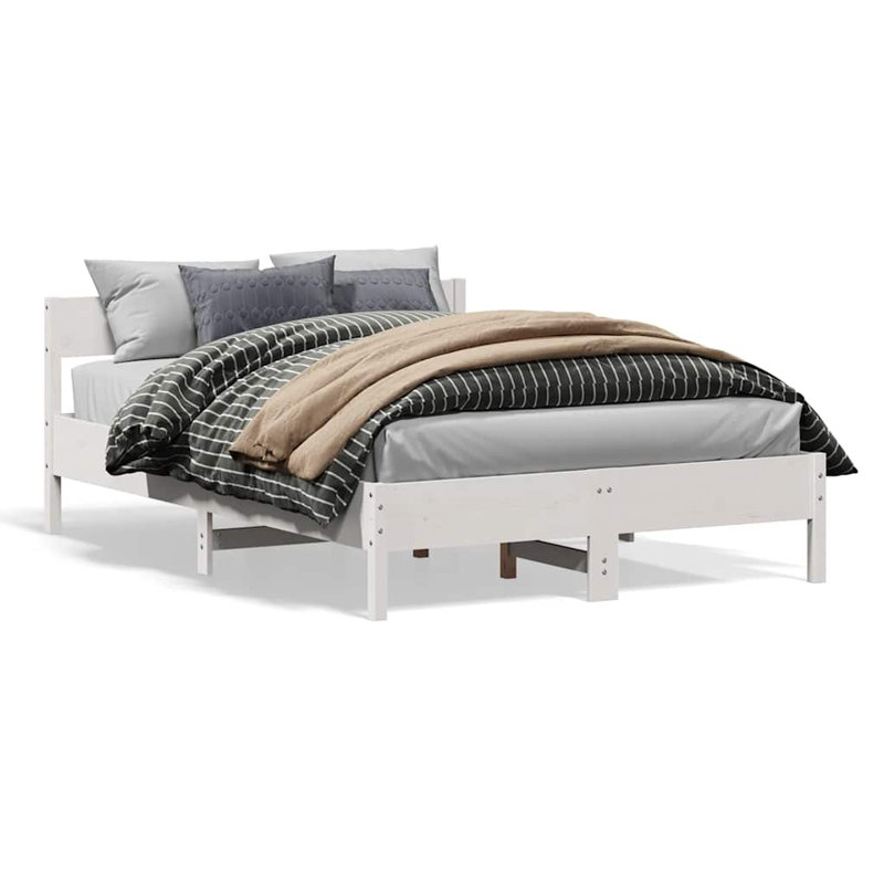 Vidaxl Bed Frame With Headboard Solid Wood Pine, European Double (140 x 200cm), White