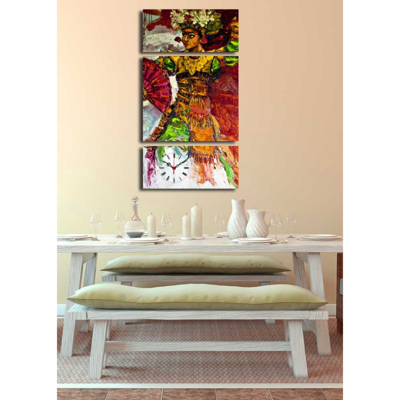 Horloge murale élégante en toile décorative (3 pièces), 33,5 po x 17,7 po | Toile 100% suède avec cadre 100% bois (épaisseur: 1,2 po) | Décoration élégante pour le salon et le bureau, design unique et horloge