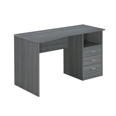 Bureau d'ordinateur classique 51 pouces avec 3 tiroirs de rangement et tablette latérale - poste de travail de bureau à domicile gris