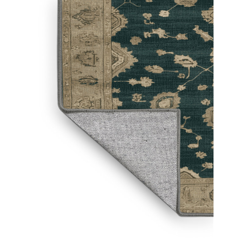 Machine Washable Overdyed Green Area Rug, Rectangle 6' x 9'