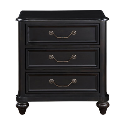 Table de chevet de style traditionnel gris anthracite à 3 tiroirs et pieds de support
