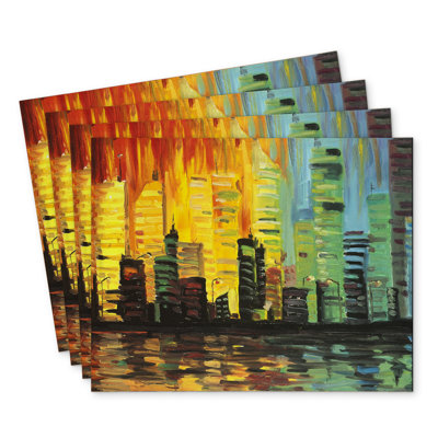 City with Color Tones Polyester Orlane Set of 4 - Home Decor