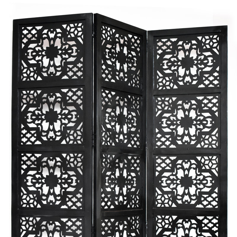 Cloison 3 panneaux en bois massif Goddard, Noir