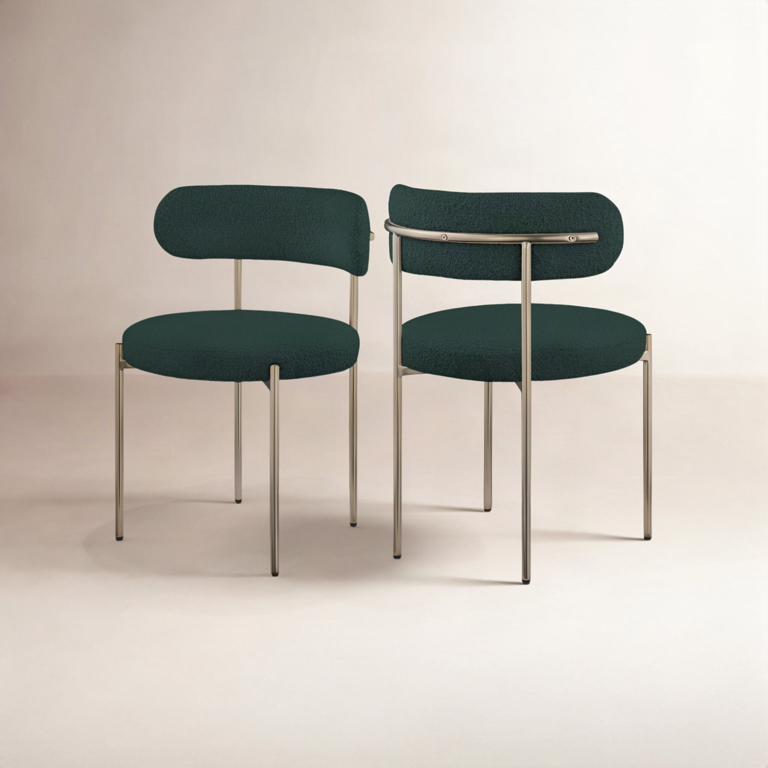 Sherwood Dining Chair, Green Boucle, Brushed Brass
