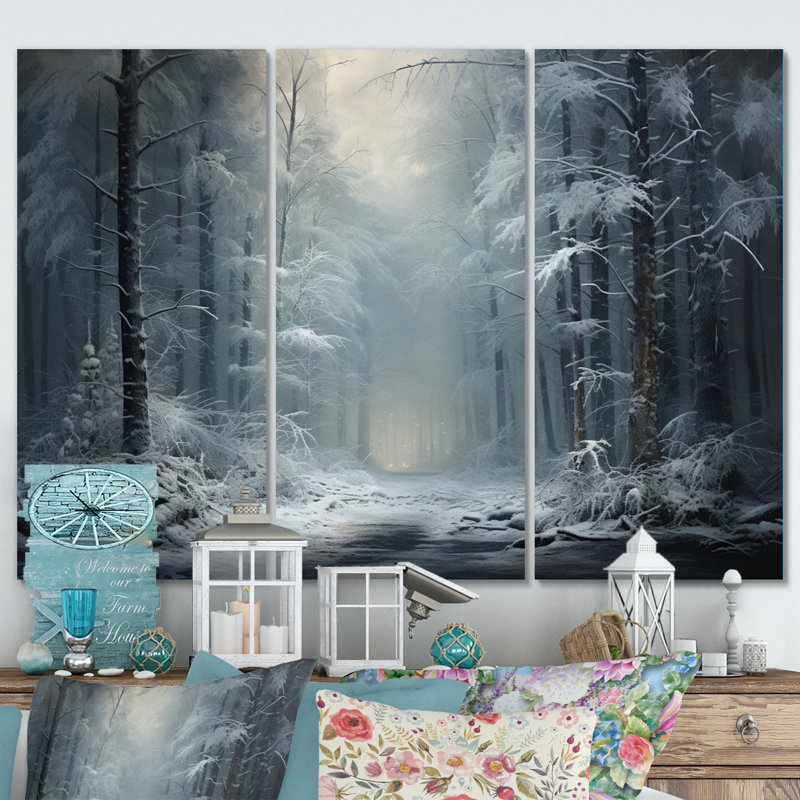 «Winter Silent Woods IV» sur toile, reproduction de 3 pièces, H 28 po x l 36 po x P 1 po