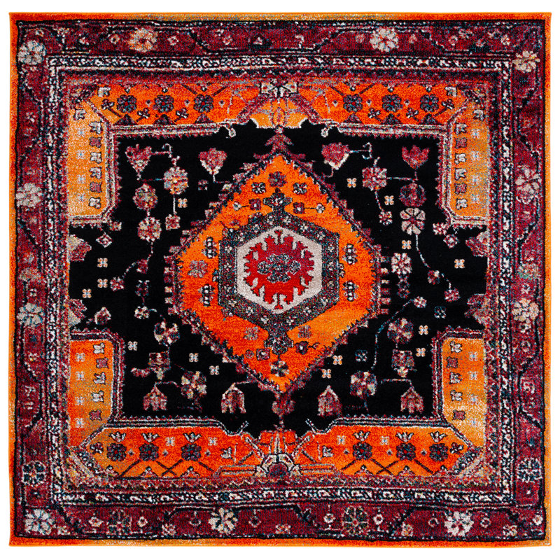 Tapis oriental orange / noir, Carré 6 pi 7 po