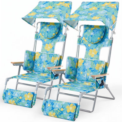 Backpack Folding Beach Chair With Adjustable Sunshade, Backrest And Footrest, Reclining Lounge Chair Facedown Tanning Chair For Beach Camping Pool Patio