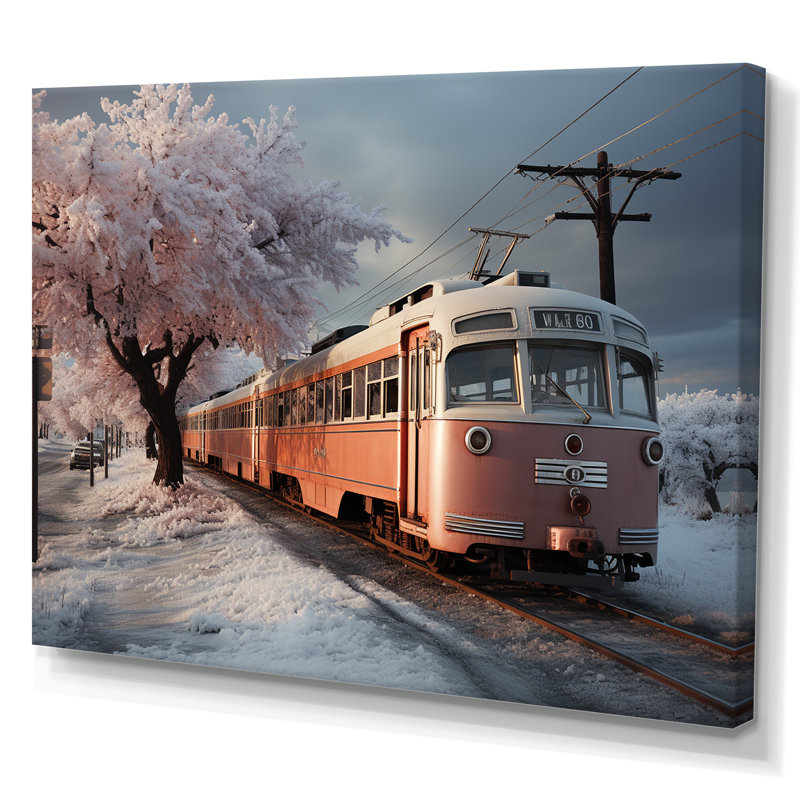 «Orange Train Charm In Winter», reproduction sur toile, H 24 po x l 32 po x P 1 po, Toile tendue