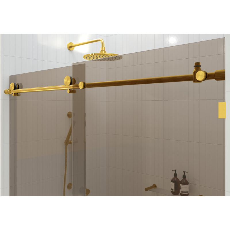 Equinox 56 - 60 in. x 78 in. Fully Frameless Tinted Sliding Shower Door, Satin Brass
