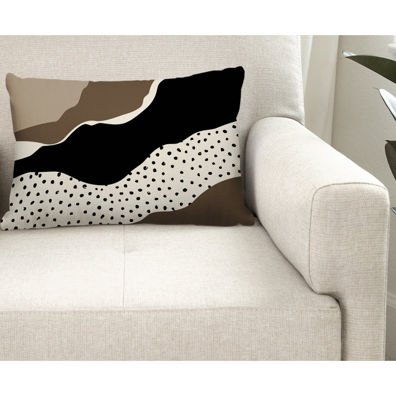 Willow Abstract Outdoor Reversible Throw Pillow, Beige/Off White/Black