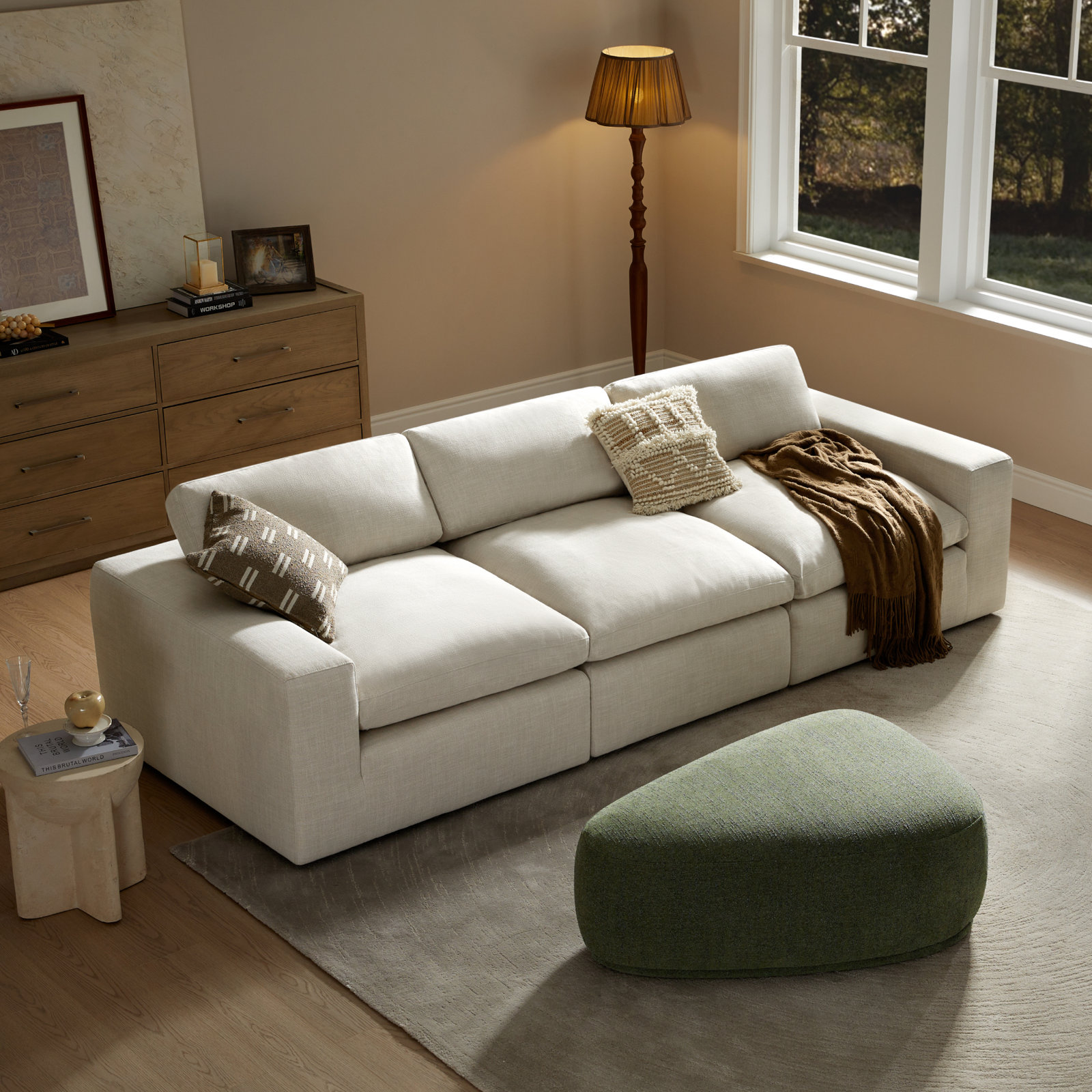 Adna 44" Ottoman Set, Mellow Forest Boucle