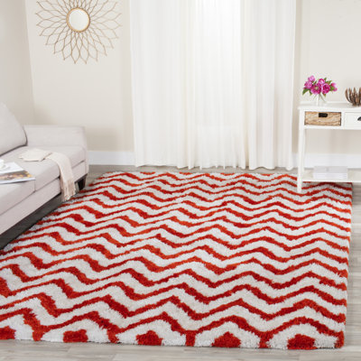 Pottsville Chevron Handmade Tufted Red Area Rug