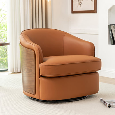 Wooden Vegan Leather Upholstered  Armchairs  Swivel Barrel Chairs (Set Of 2)