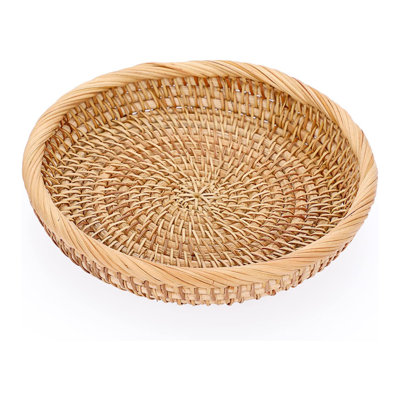 Small Woven Wicker Basket - 7.6" Round Entryway Organizer for Keys