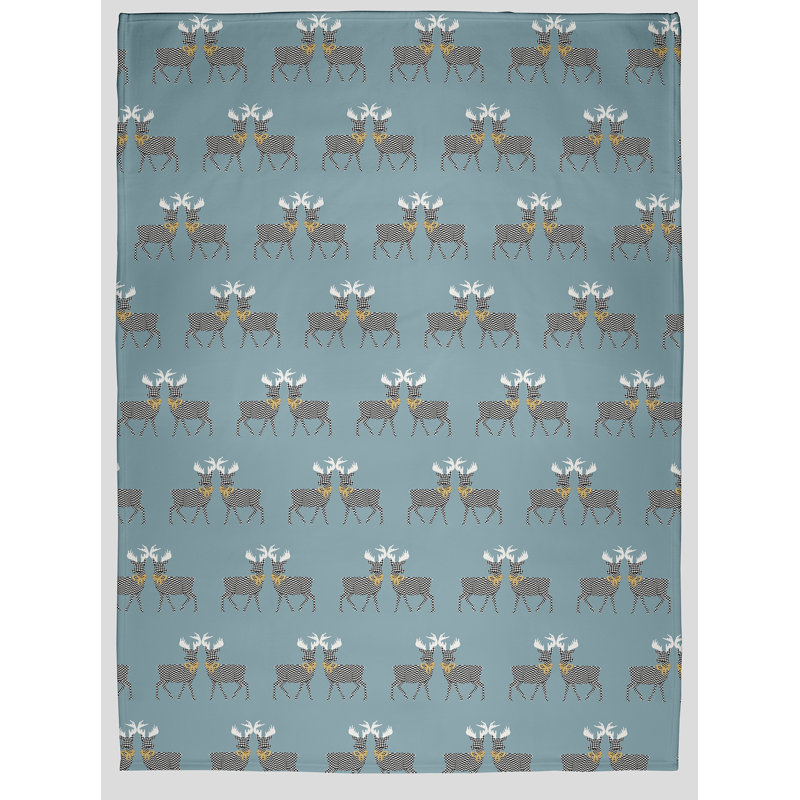 Merry Deer Pattern Christmas Throw Blanket, Teal/Gray, 30" W x 39.75" L