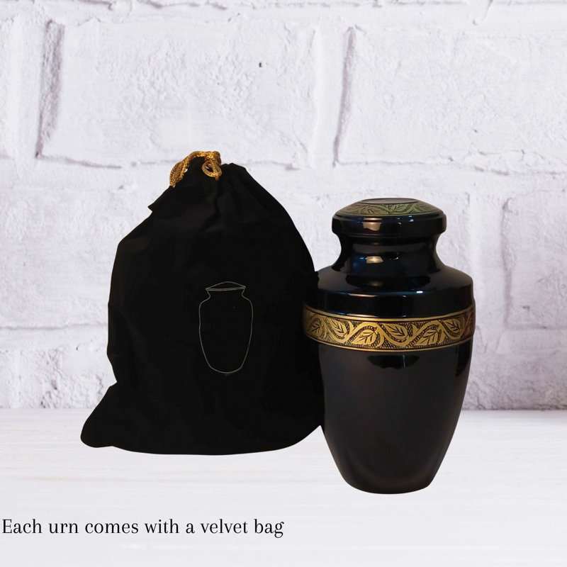 Rhanada Handmade Metallic Leaves Large Cremation Urn , Black, 10.5" H x 7" W x 7" D