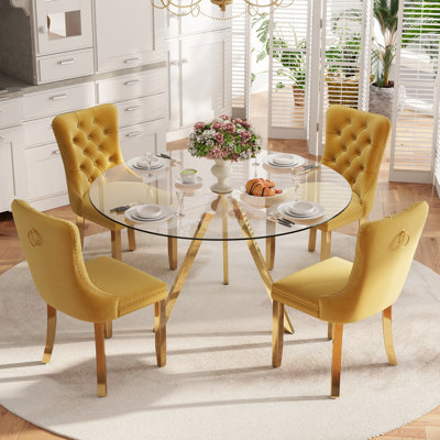 5-Piece Pedestal Gold Dining Set